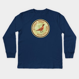 Joshua Tree Quail Woodcut Style Logo Kids Long Sleeve T-Shirt